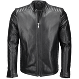 Vegetable Tanned Leather Ribbed  Biker Jacket Black/ nap: E16110