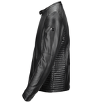 Vegetable Tanned Leather Ribbed  Biker Jacket Black/ nap: E16110