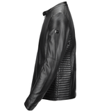 Vegetable Tanned Leather Ribbed  Biker Jacket Black/ nap: E16110