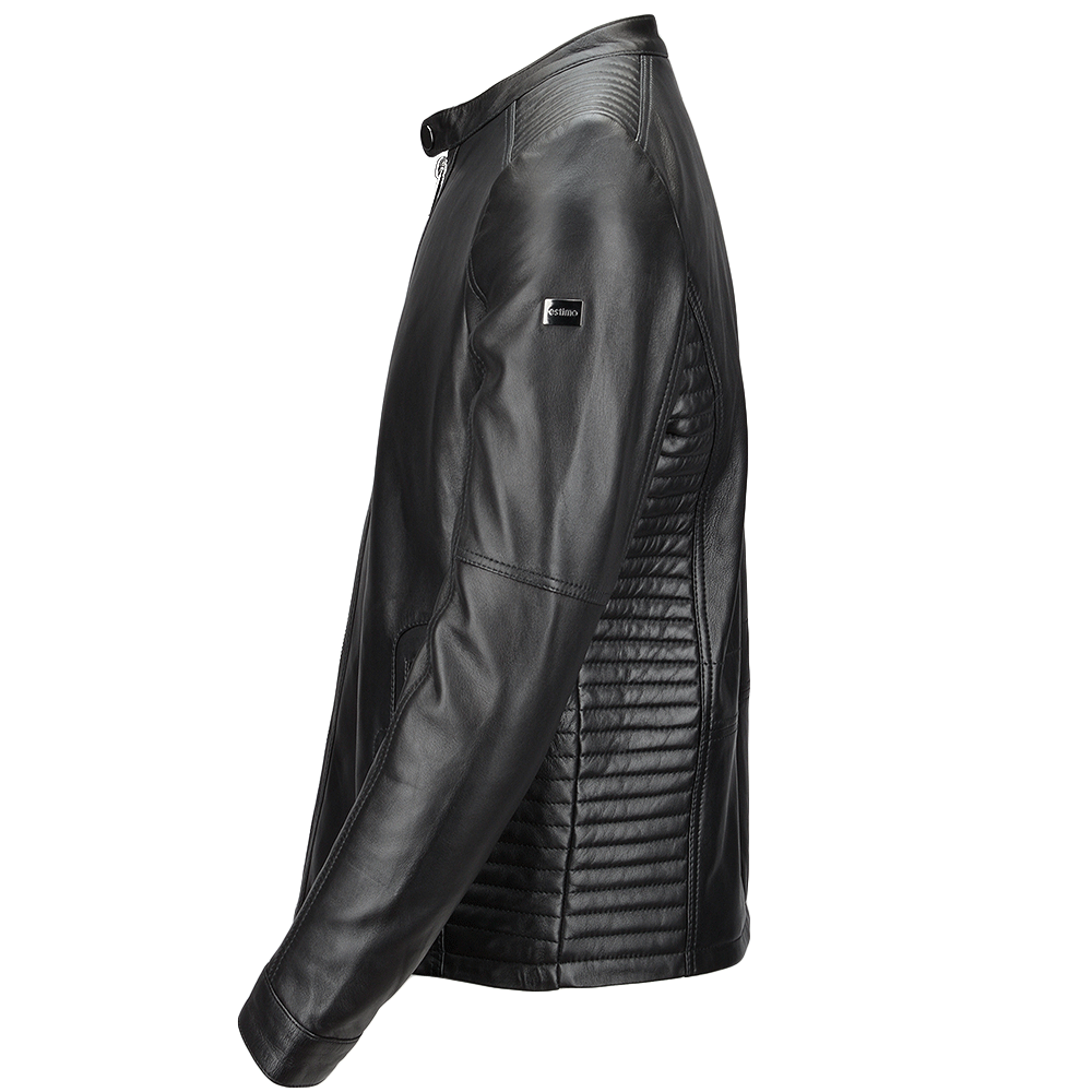 Vegetable Tanned Leather Ribbed  Biker Jacket Black/ nap: E16110