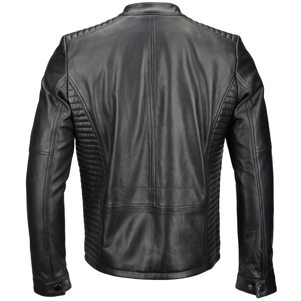 Vegetable Tanned Leather Ribbed  Biker Jacket Black/ nap: E16110