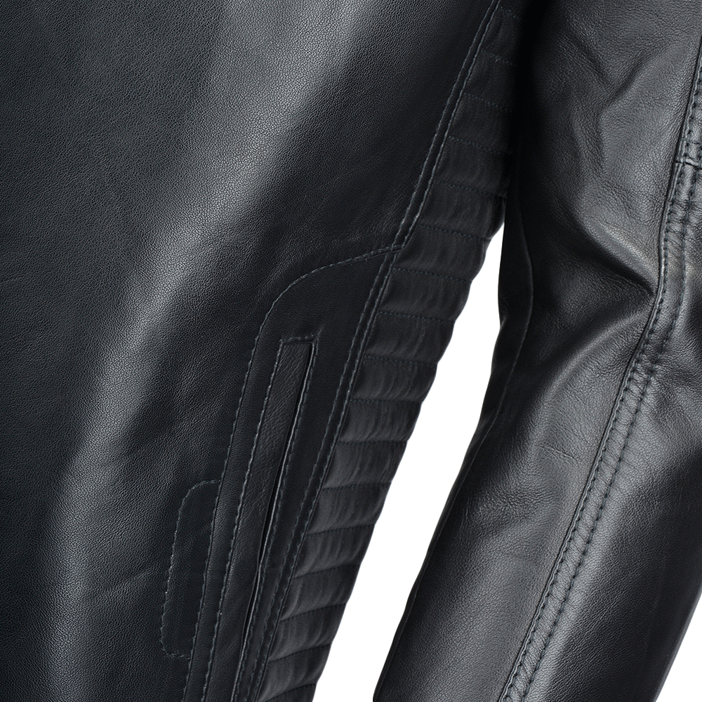 Vegetable Tanned Leather Ribbed  Biker Jacket Black/ nap: E16110