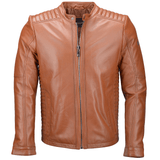 Vegetable Tanned Leather Ribbed  Biker Jacket Tan/ Nap: E16110