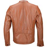 Vegetable Tanned Leather Ribbed  Biker Jacket Tan/ Nap: E16110