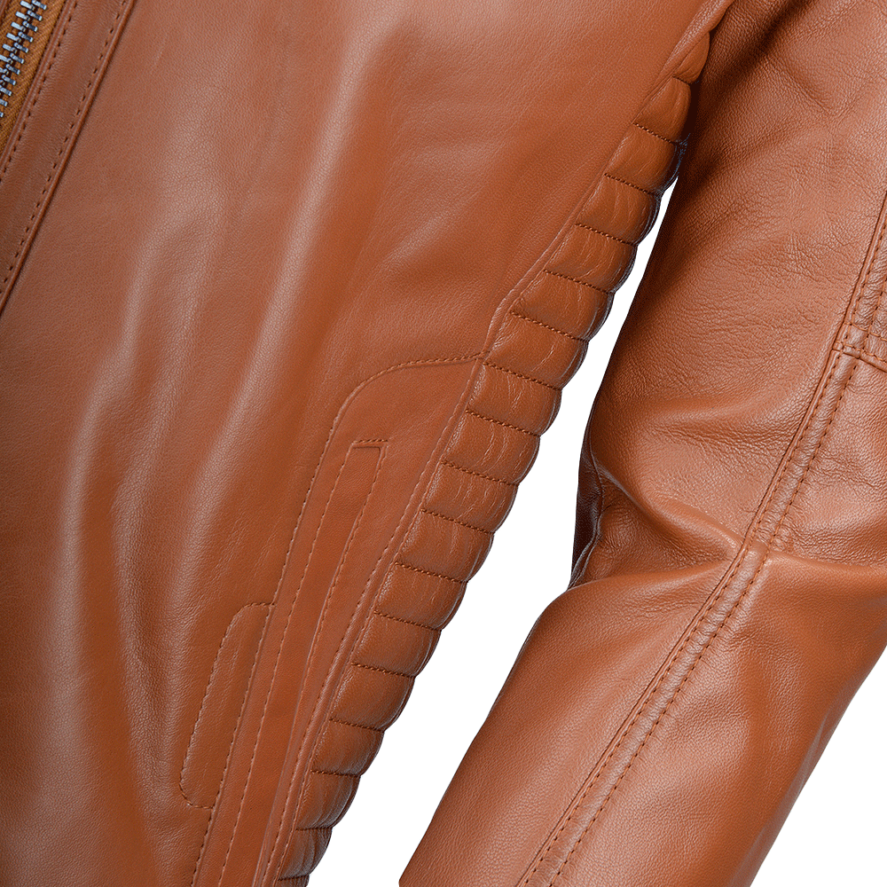 Vegetable Tanned Leather Ribbed  Biker Jacket Tan/ Nap: E16110