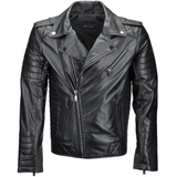 Side Zip Ribbed Leather Biker Jacket Black/ napp: E1730