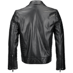 Side Zip Ribbed Leather Biker Jacket Black/ napp: E1730