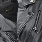 Side Zip Ribbed Leather Biker Jacket Black/ napp: E1730