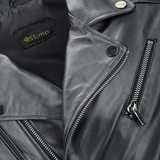 Side Zip Ribbed Leather Biker Jacket Black/ napp: E1730