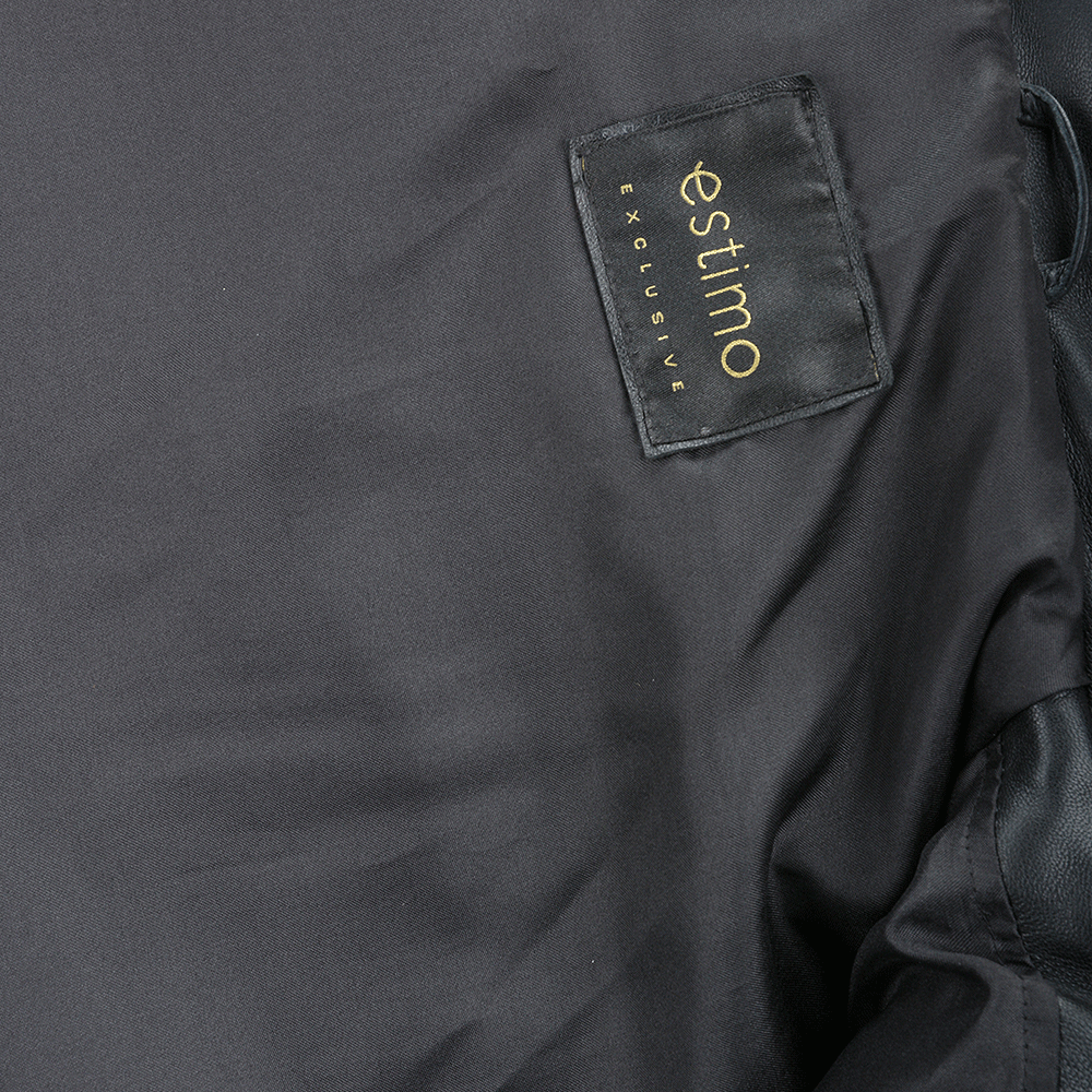 Side Zip Ribbed Leather Biker Jacket Black/ napp: E1730