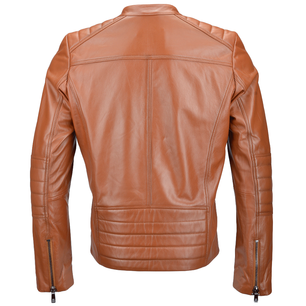 Vegetable Tanned Leather  Biker Jacket Tan: EM 100