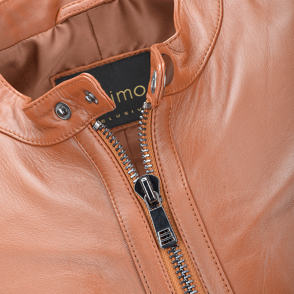 Vegetable Tanned Leather  Biker Jacket Tan: EM 100