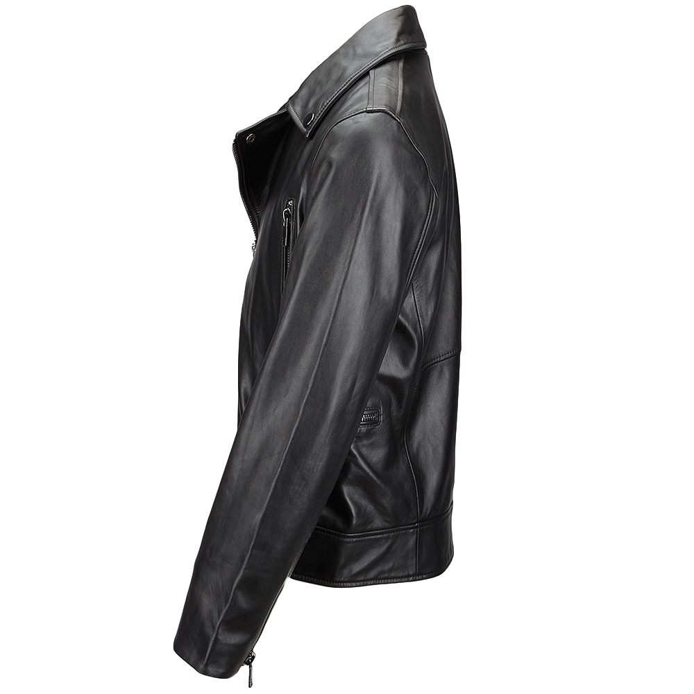 Vegetable Tanned Leather  Biker Jacket Black: EM 102
