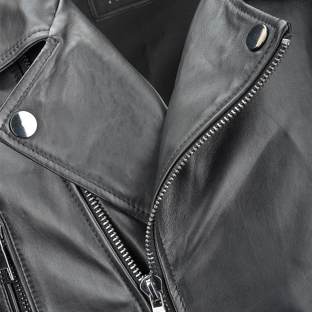 Vegetable Tanned Leather  Biker Jacket Black: EM 102