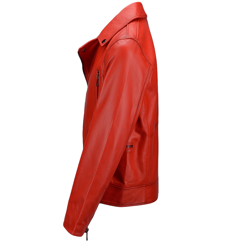 Vegetable Tanned Leather  Biker Jacket Red: EM 102