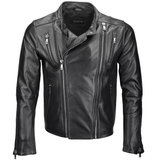Vegetable Tanned Leather  Side Zip Biker Jacket Black: EM 103