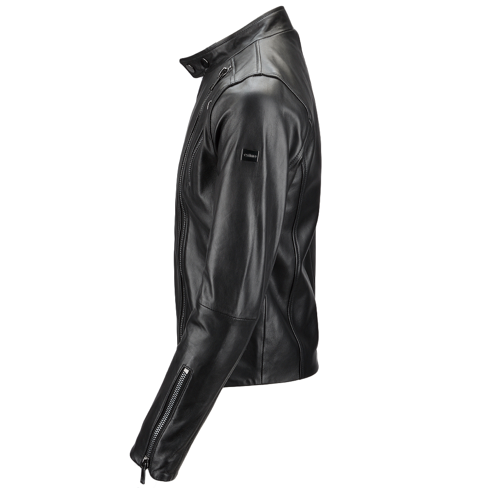 Vegetable Tanned Leather  Side Zip Biker Jacket Black: EM 103