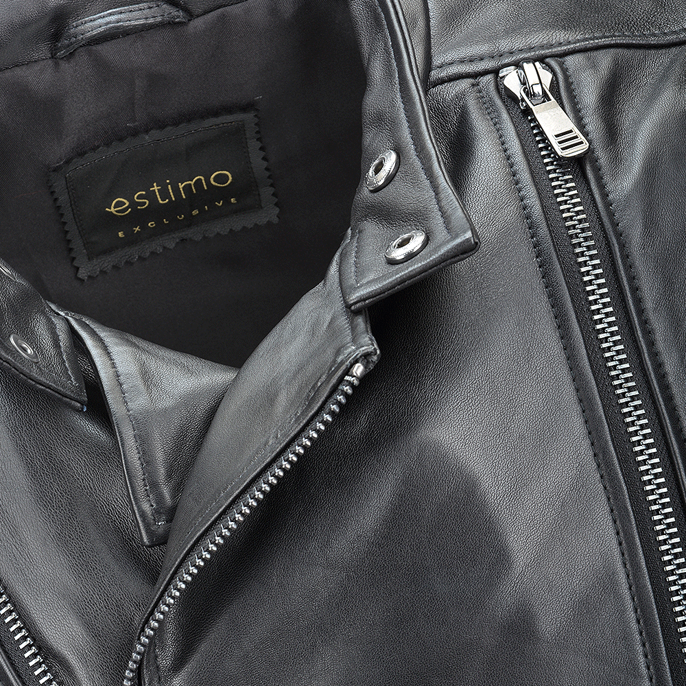 Vegetable Tanned Leather  Side Zip Biker Jacket Black: EM 103