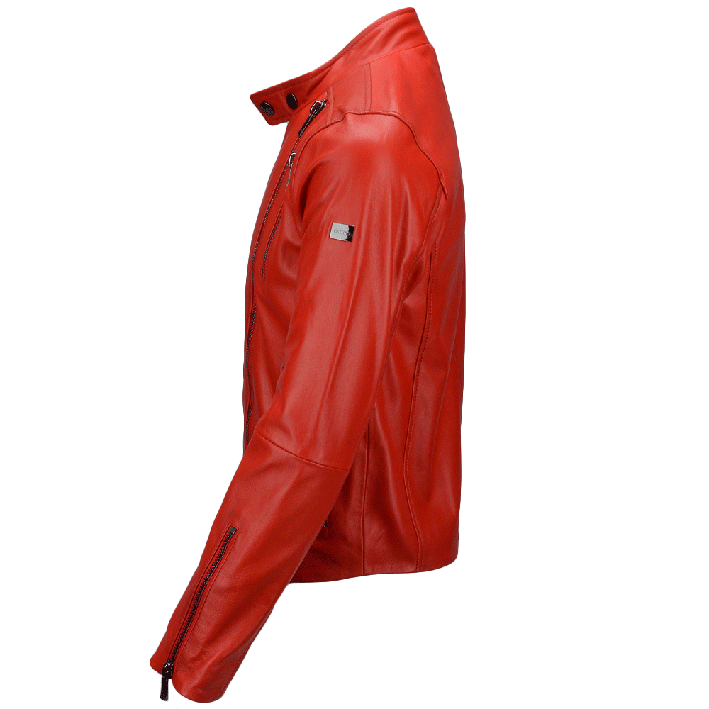 Vegetable Tanned Leather  Side Zip Biker Jacket Red: EM 103