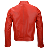 Vegetable Tanned Leather  Side Zip Biker Jacket Red: EM 103