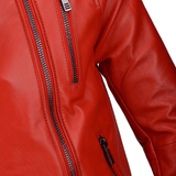 Vegetable Tanned Leather  Side Zip Biker Jacket Red: EM 103