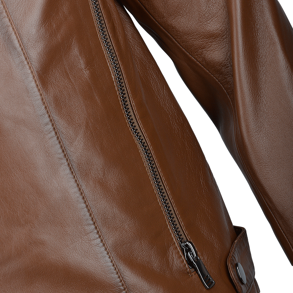 Vegetable Tanned Ribbed Leather Jacket Camel: 1716