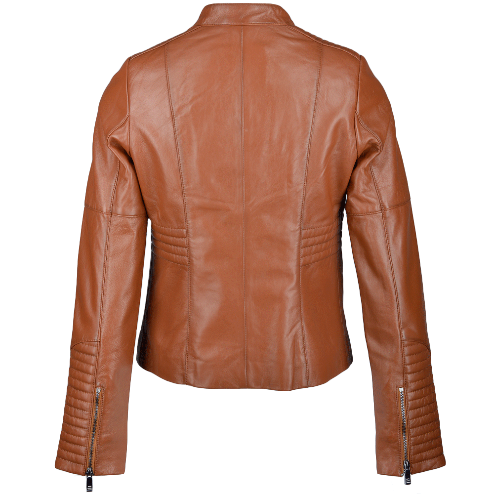 Vegetable Tanned Leather Biker Jacket Tan: Z-2003