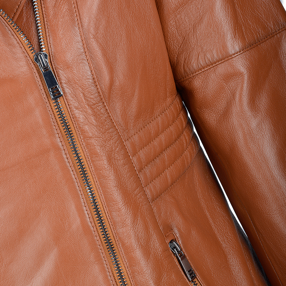Vegetable Tanned Leather Biker Jacket Tan: Z-2003