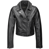 Ladies Short  Vegetable Tanned Leather Biker Jacket Black: EL-102