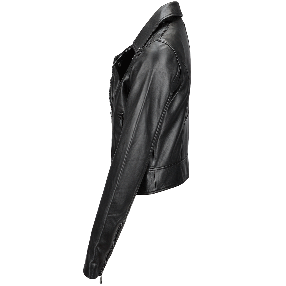Ladies Short  Vegetable Tanned Leather Biker Jacket Black: EL-102