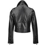 Ladies Short  Vegetable Tanned Leather Biker Jacket Black: EL-102
