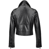 Ladies Short  Vegetable Tanned Leather Biker Jacket Black: EL-102