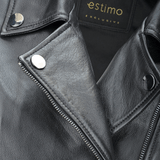Ladies Short  Vegetable Tanned Leather Biker Jacket Black: EL-102