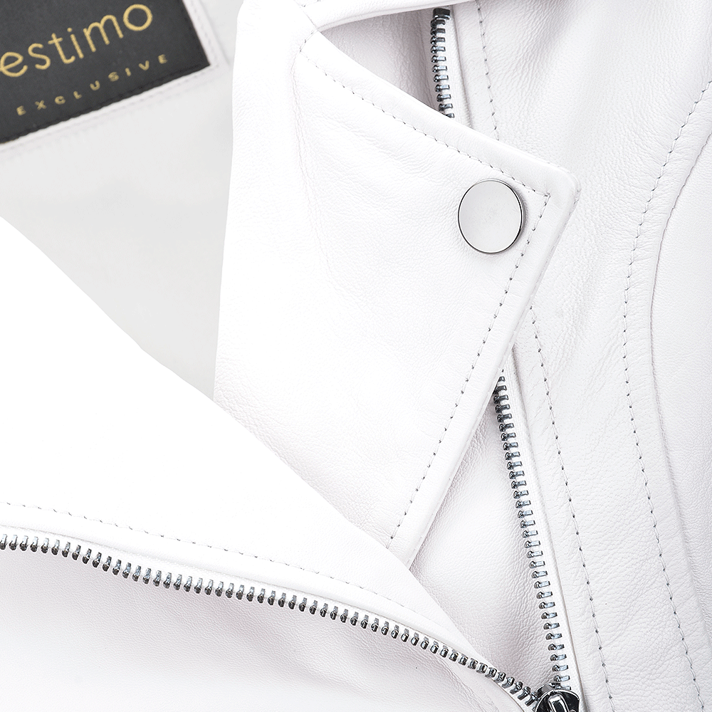 Short  Vegetable Tanned Leather Biker Jacket White: EL-102