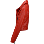 Short Vegetable Tanned Leather Biker Jacket Red: EL-102