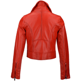 Short Vegetable Tanned Leather Biker Jacket Red: EL-102