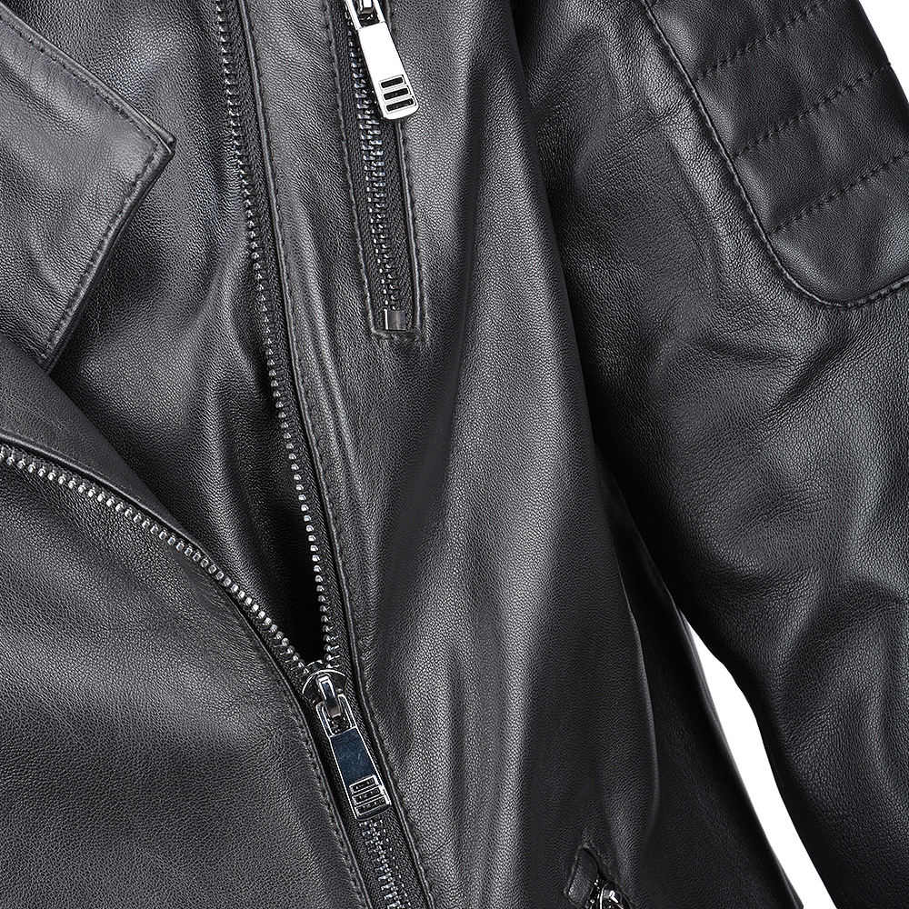 Vegetable Tanned Leather Biker Jacket Black: Z-1004