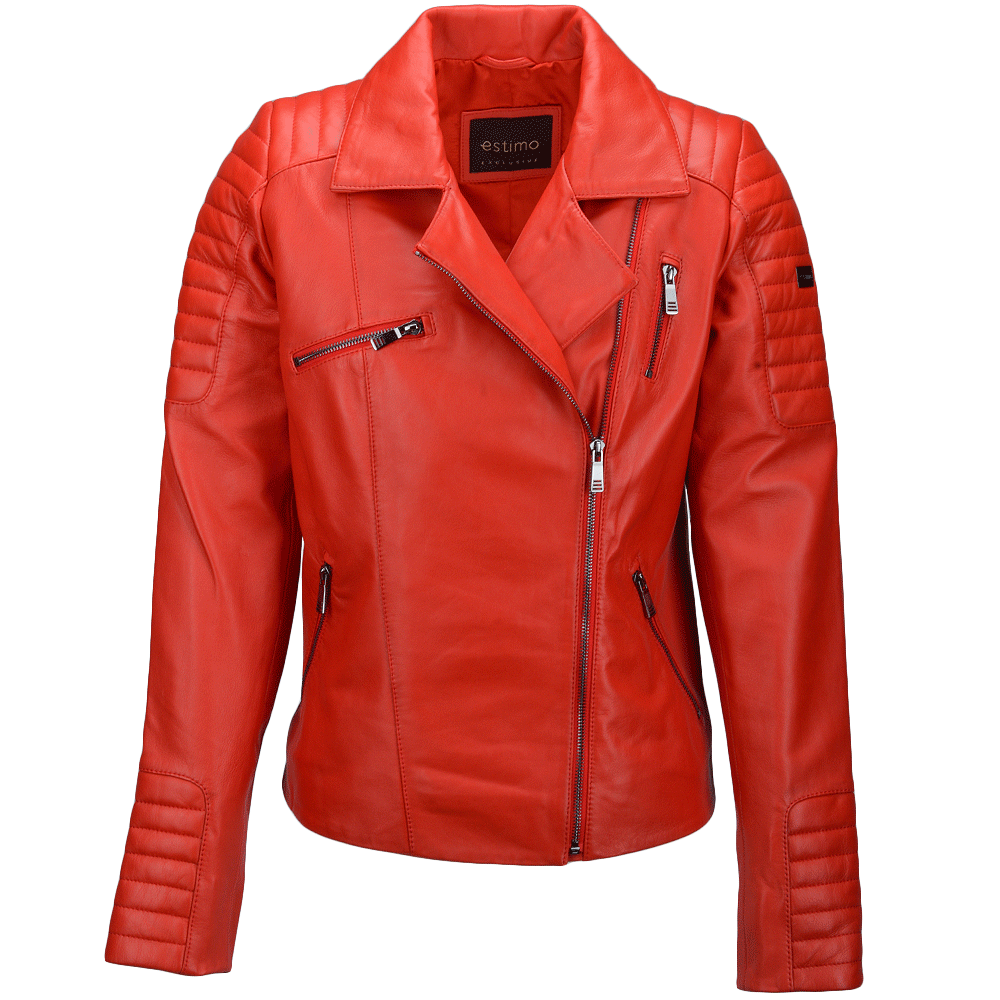 Ladies Vegetable Tanned Leather Biker Jacket Red: Z-1004