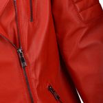 Ladies Vegetable Tanned Leather Biker Jacket Red: Z-1004