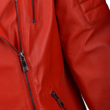 Ladies Vegetable Tanned Leather Biker Jacket Red: Z-1004