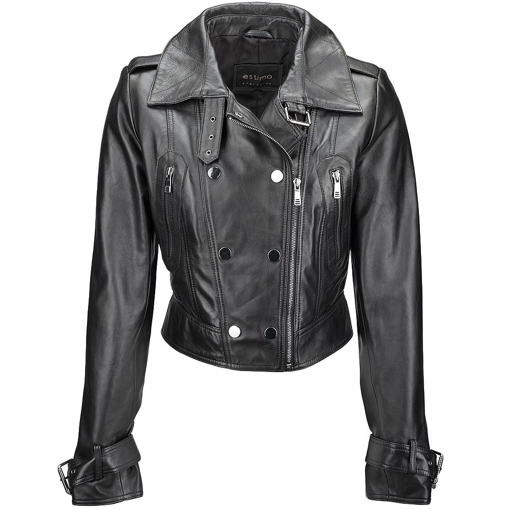 Short Vegetable Tanned Leather Biker Jacket Black: Z-2013