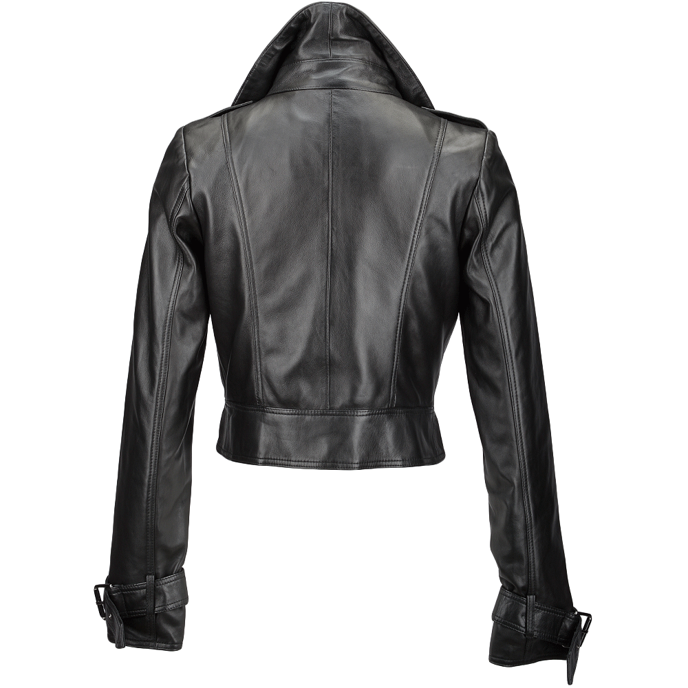 Short Vegetable Tanned Leather Biker Jacket Black: Z-2013
