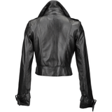 Short Vegetable Tanned Leather Biker Jacket Black: Z-2013