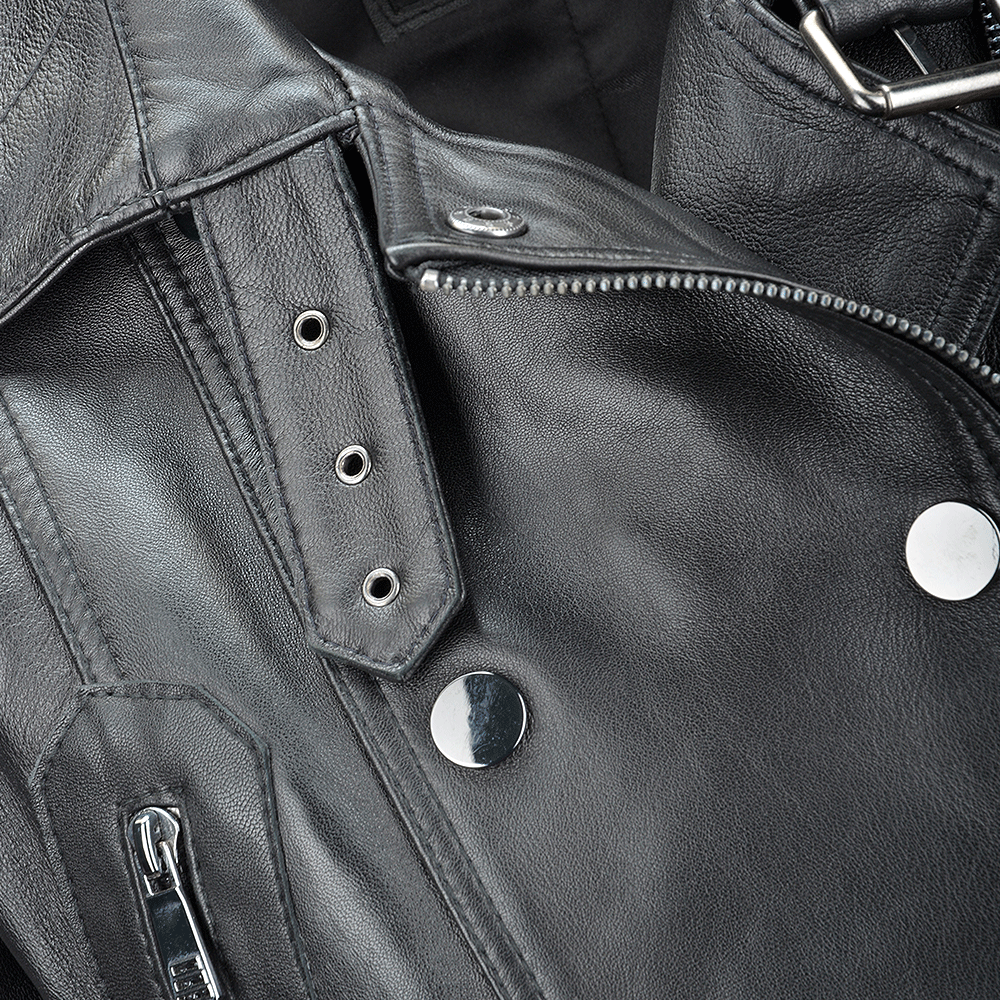 Short Vegetable Tanned Leather Biker Jacket Black: Z-2013