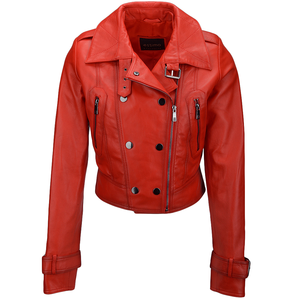 Short Vegetable Tanned Leather Biker Jacket Red: Z-2013