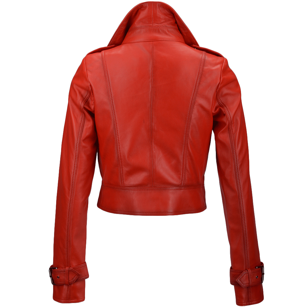 Short Vegetable Tanned Leather Biker Jacket Red: Z-2013