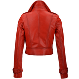 Short Vegetable Tanned Leather Biker Jacket Red: Z-2013