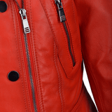 Short Vegetable Tanned Leather Biker Jacket Red: Z-2013