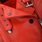 Short Vegetable Tanned Leather Biker Jacket Red: Z-2013