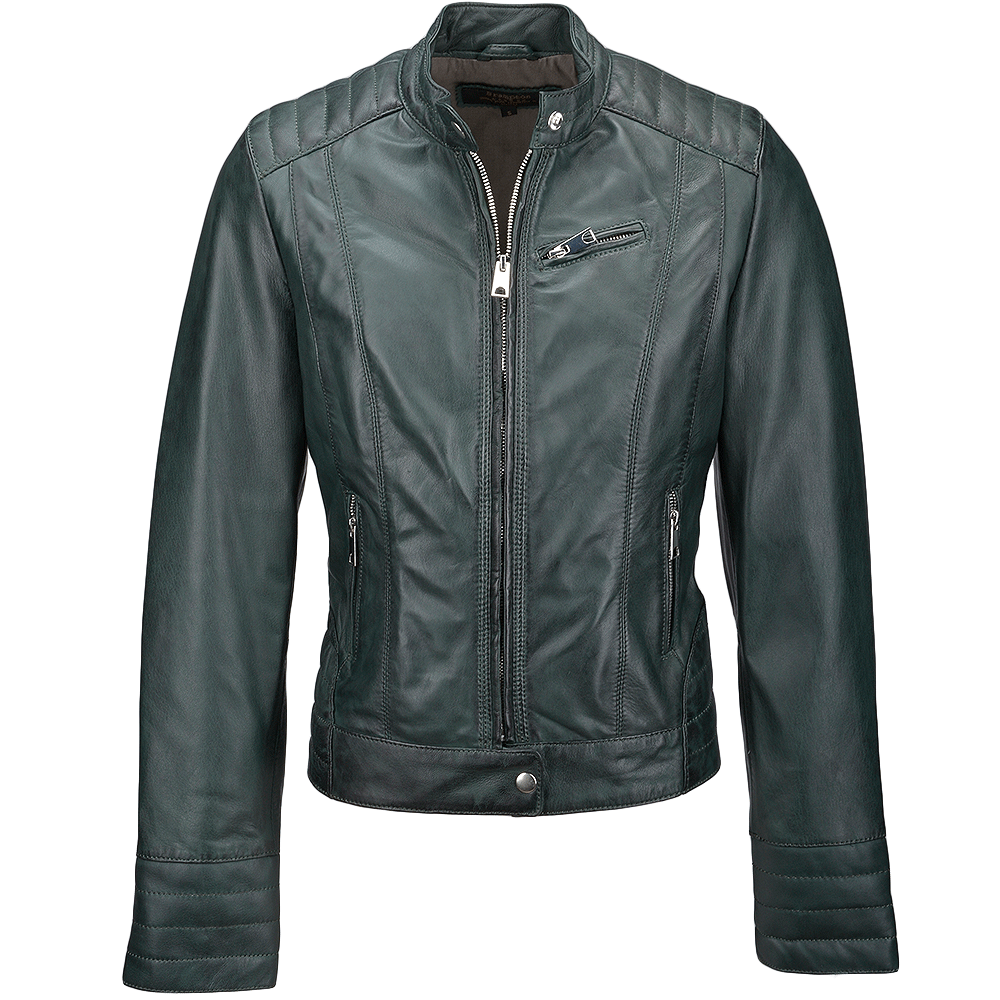 Leather Biker Jacket  Bottle Green: NANCY
